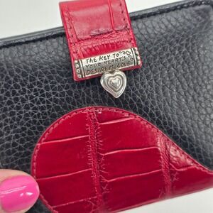 Brighton Heart Wallet Card Case Black Red Moc Croc Leather Bifold Desire Love